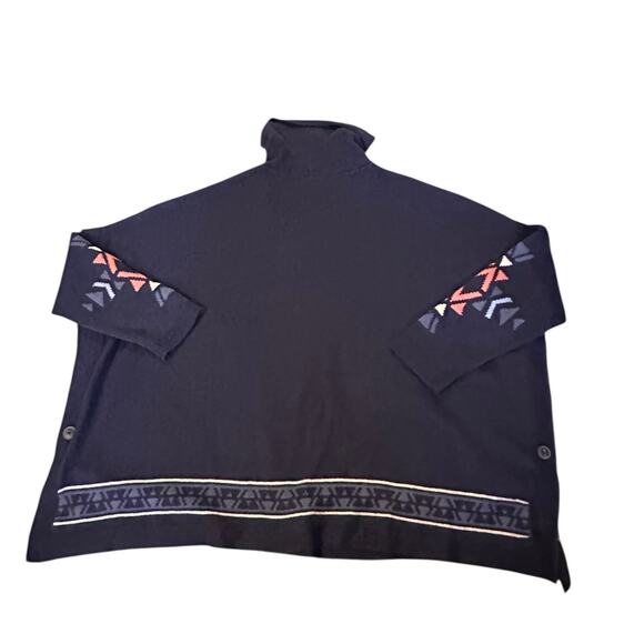 J.Jill Aztec Knit Poncho Southwestern Aztec Sweater Navy Blue Size XL Petite - Picture 3 of 7